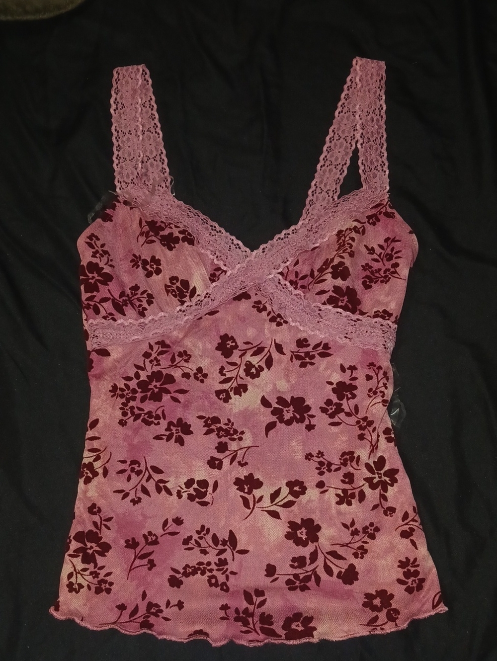 Derek Heart Pink Floral Lace-Trim Cami